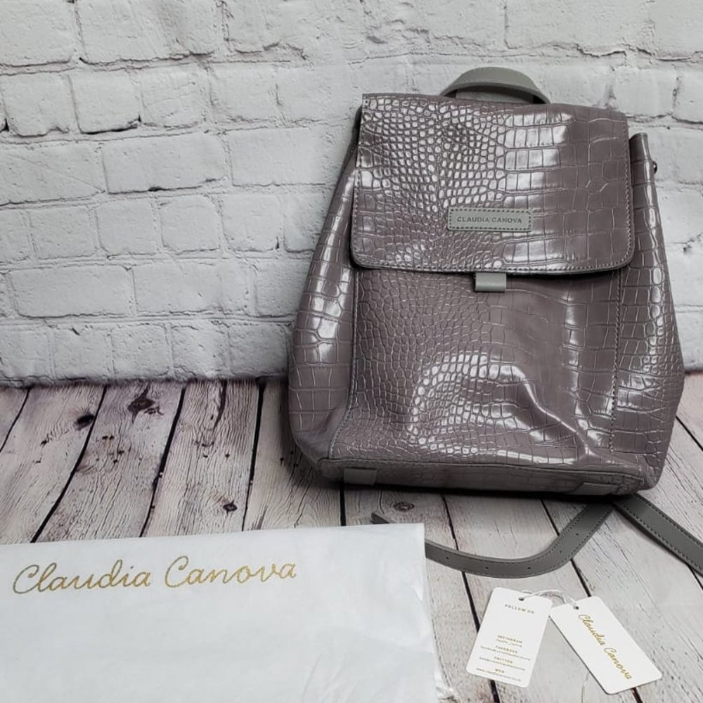 NWT Claudia Canova Grey Croc Flap Over Bac…